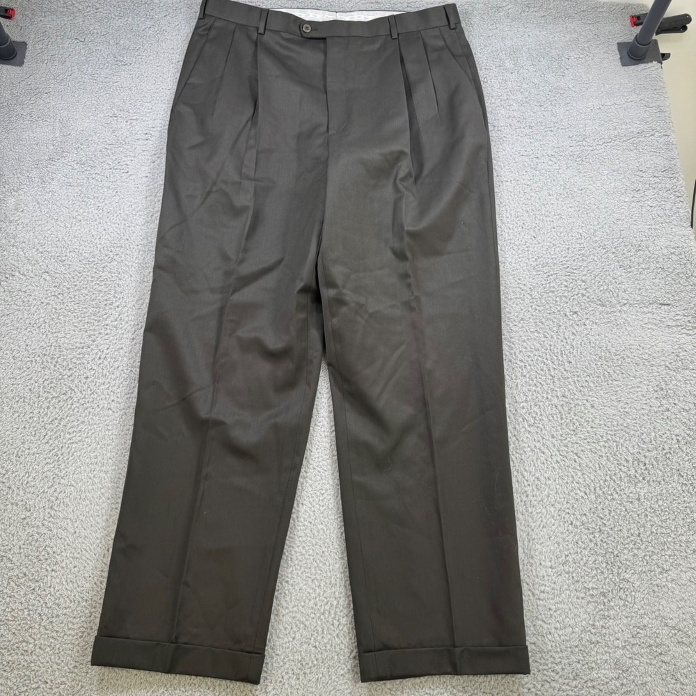 Zanella Austin Brown Wool Pleated Dress Pants Made in Italy Mens 38x32
